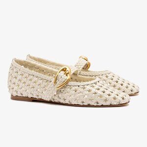 Larroude Verona New Macrame Ballet Flat in Ivory Leather